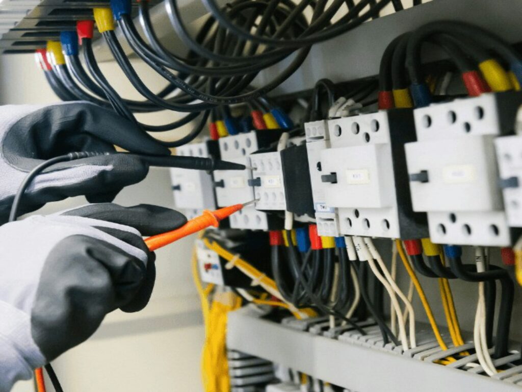 Circuit breaker panel with wiring for GFCI outlet installation